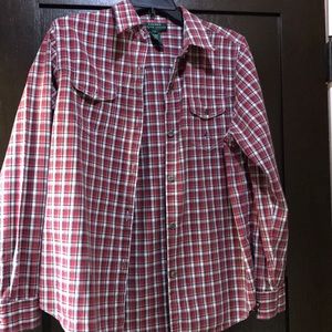 Ralph Lauren Button Up Plaid Top. Excellent Cond.